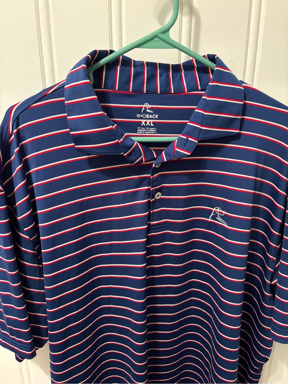 Rhoback The Old Glory Stripe Performance Polo Men's XXL USA Flag Blue Red